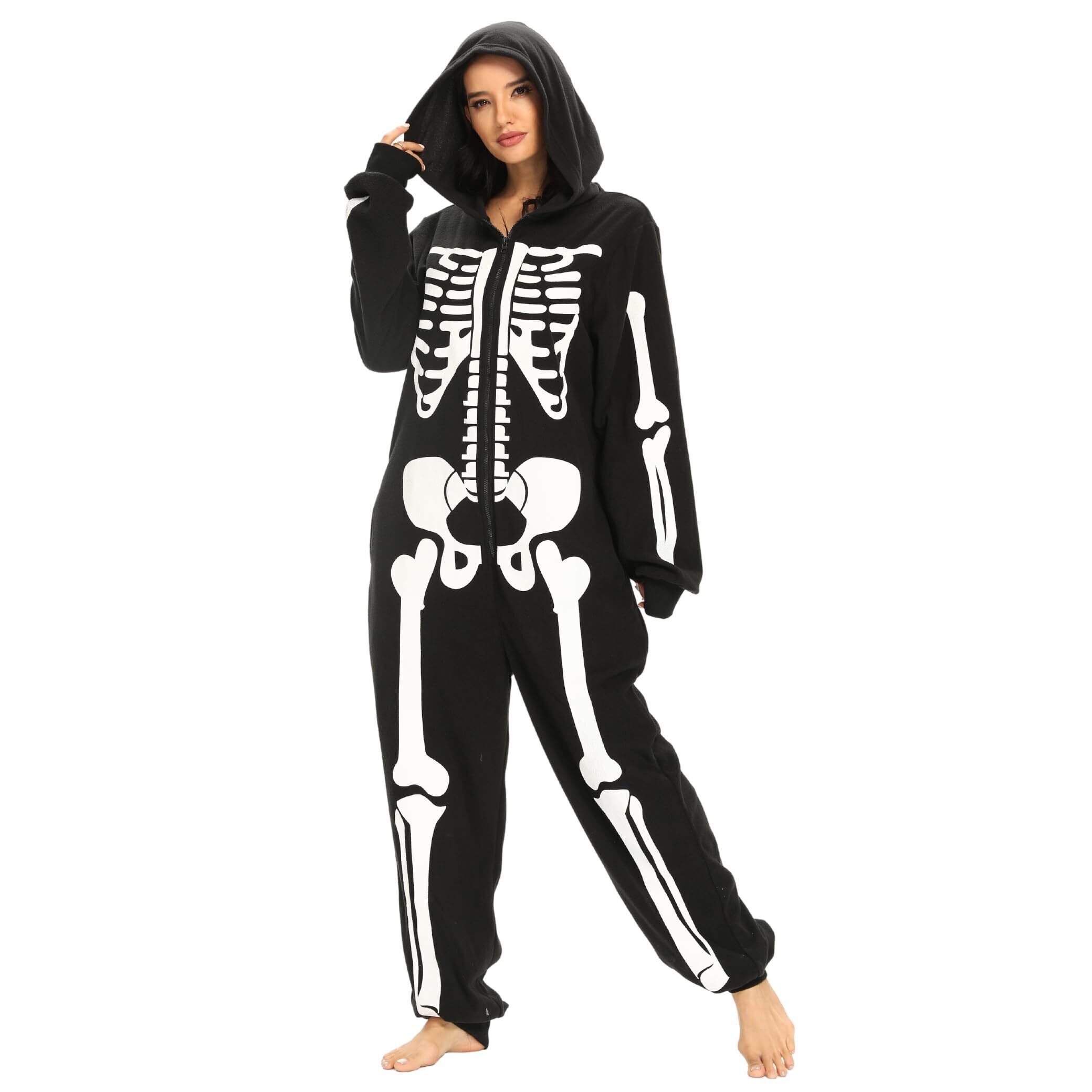 8067 Skeleton Costume Adult Halloween Costume Plus Size Cozy Jumpsuit